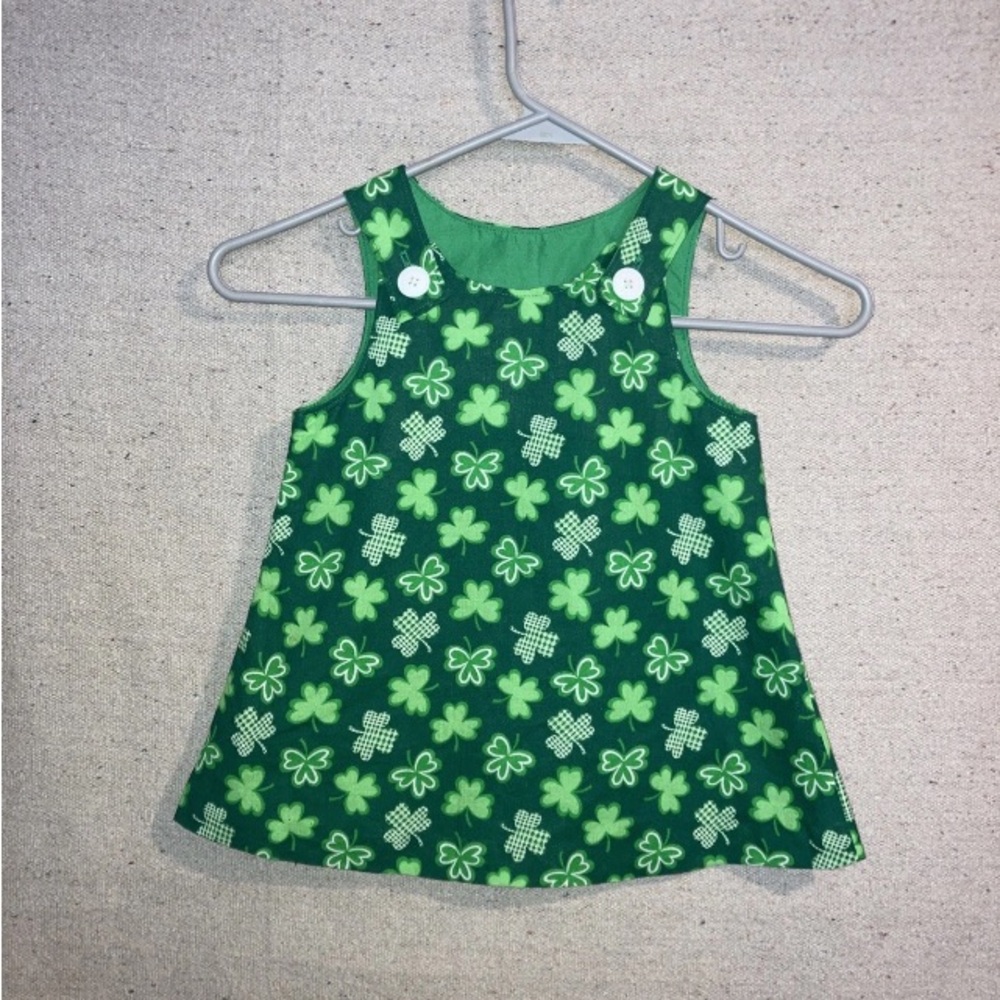 Handmade Shamrock Print Girl’s Green Jumper Dress St. Patrick’s Day 6-12 Months